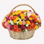 Basket of Colorful Roses | flower in basket Online | JuneFlowers.com